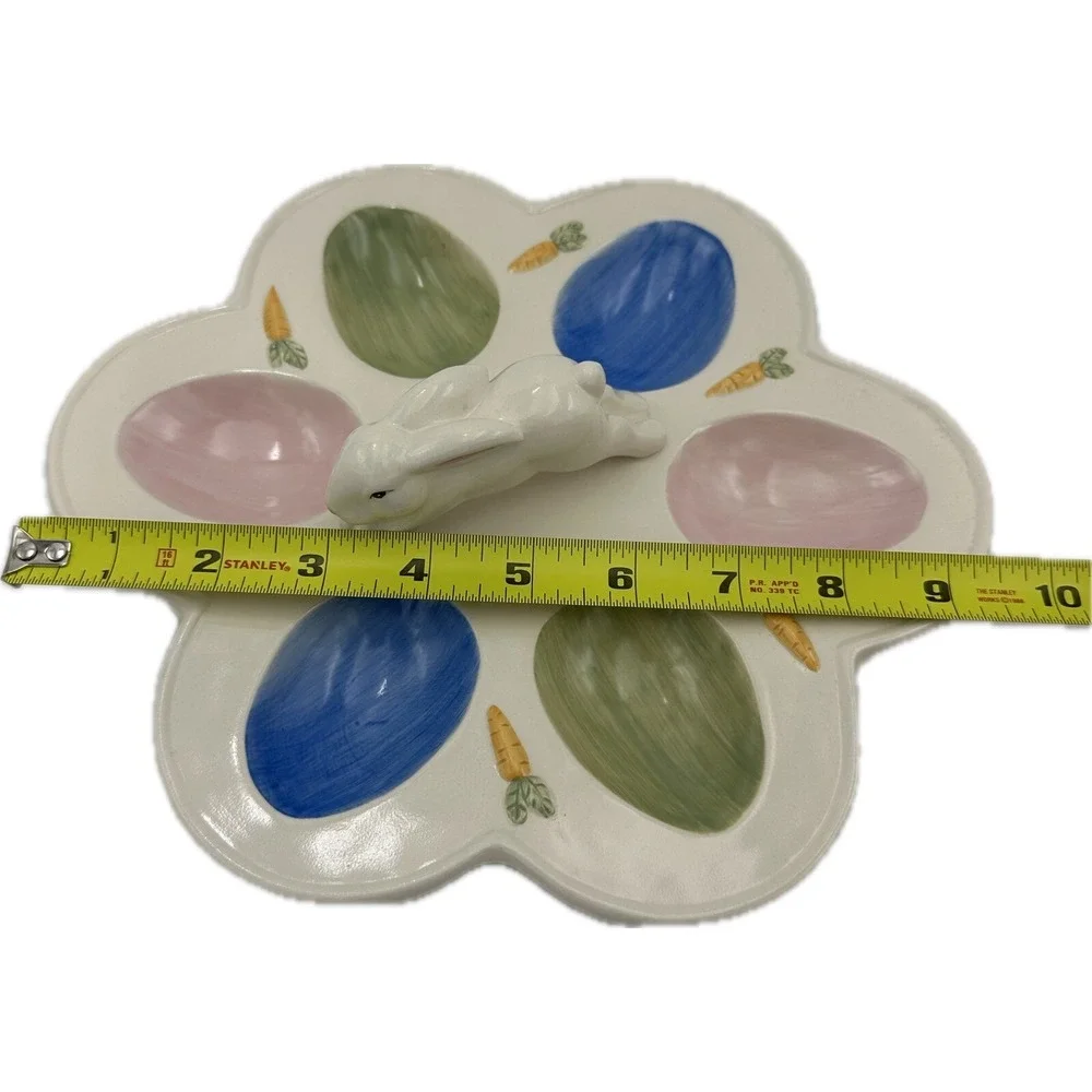 Ceramic Deviled Egg Plate Easter Bunny Rabbit Figural Platter Pastel Colors Core